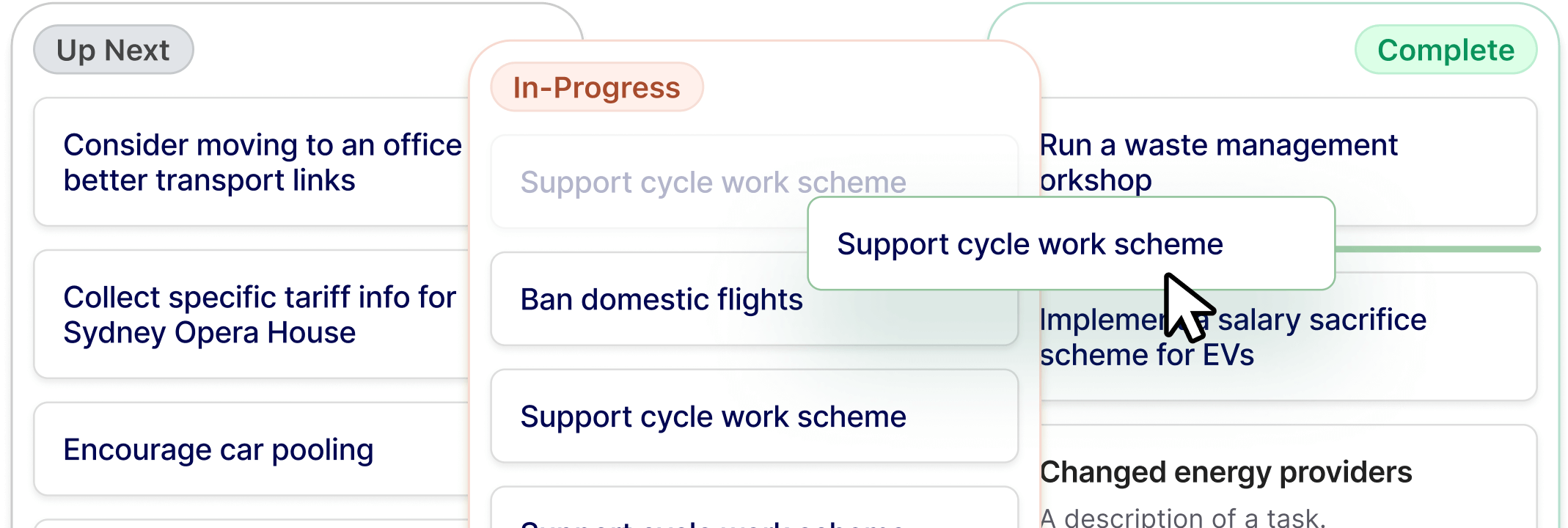Task management dashboard for tracking and managing sustainability initiatives