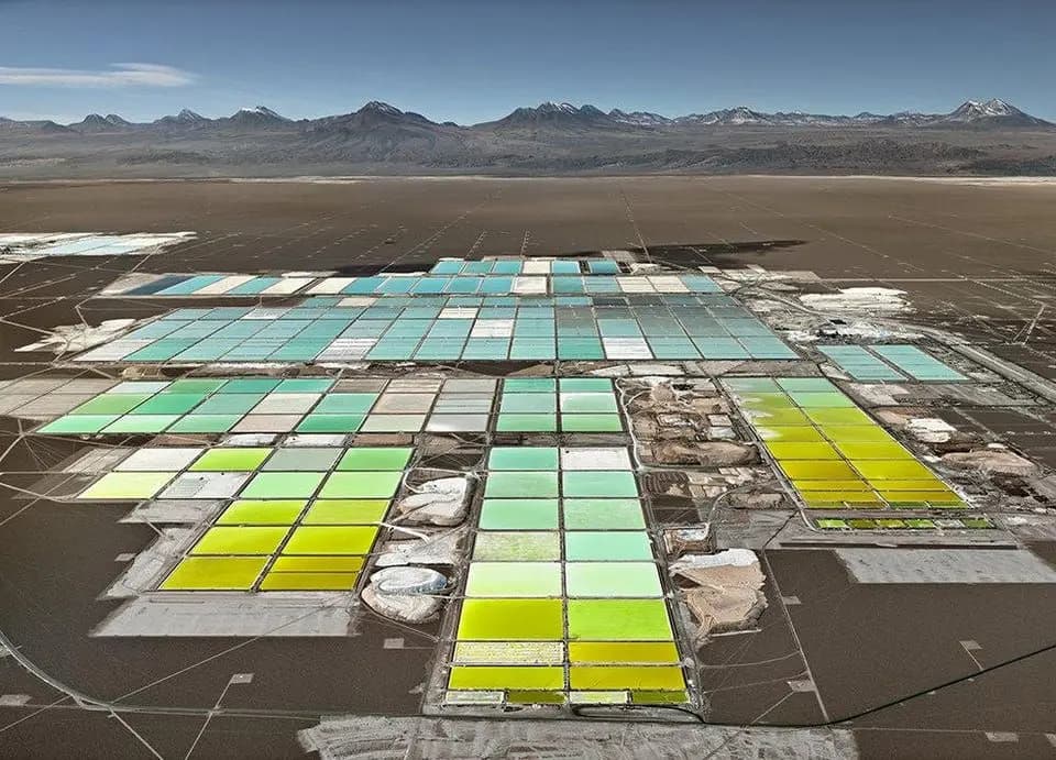 Separation ponds at SQM Lithium mine, Atacama Desert, Chile. (Open Commons)