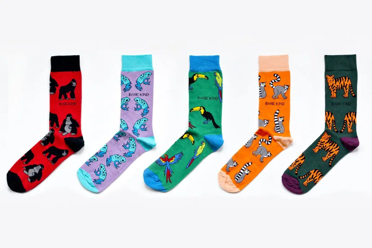 The socks come in a whole range of colours and designs.