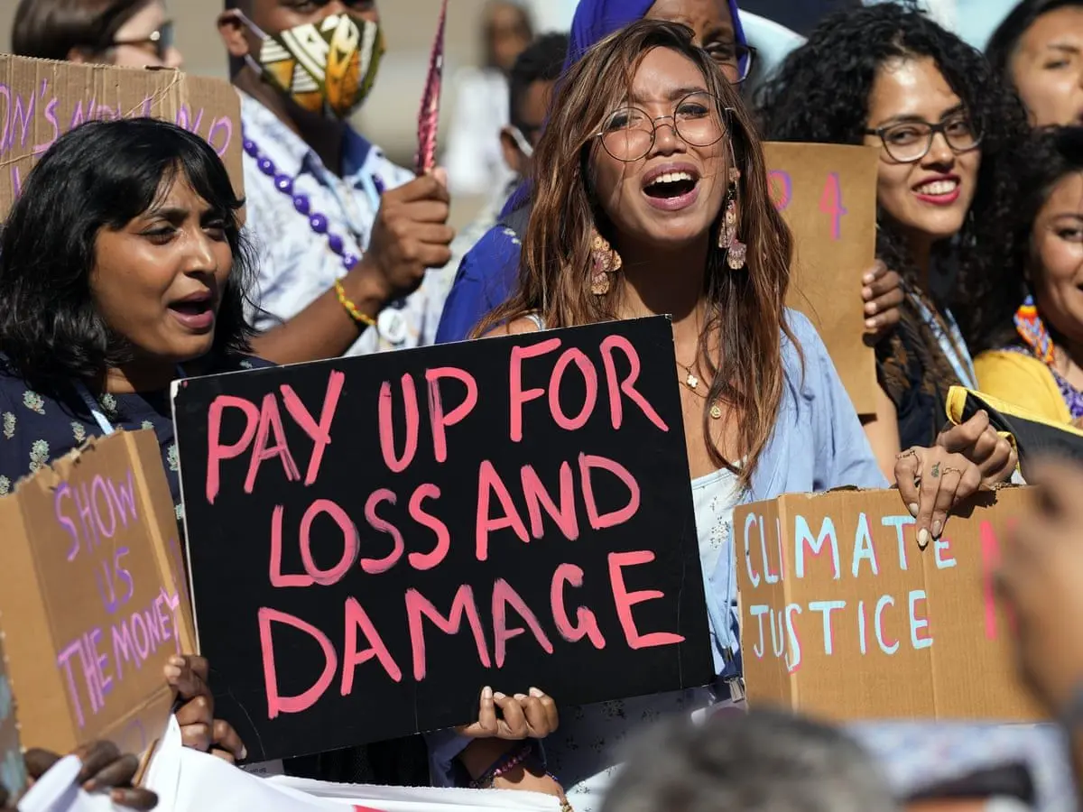 Fridays for Future protest calling for money for climate action at COP27. Photograph: Peter de Jong/AP