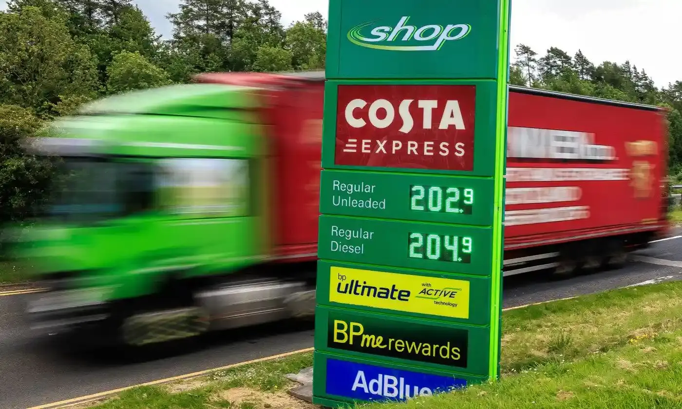 Prices at a petrol station on the M6 in Cumbria, UK, at the start of June. Photograph: Joel Goodman/The Guardian