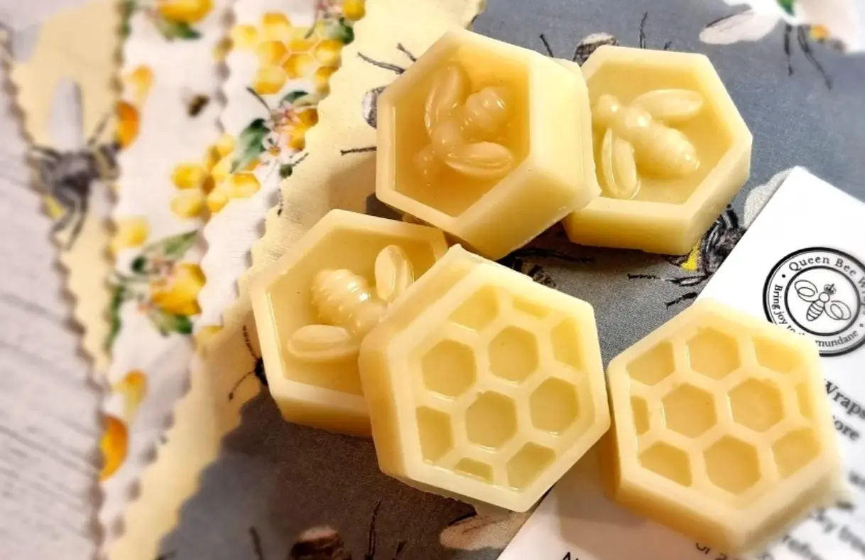 Queen Bee Wraps handmakes its products and offers refresher blocks when wraps become worn to promote reuse.