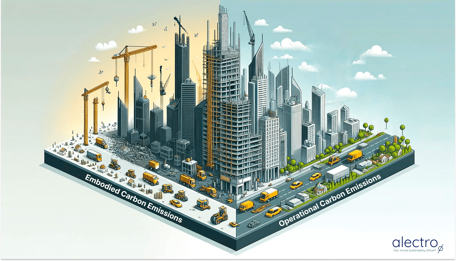 Embodied Carbon Emissions vs Operational Carbon Emissions Illustration